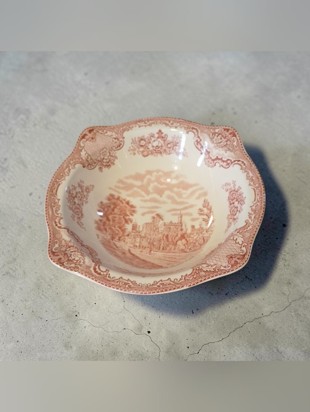 Vintage Johnson Brothers Old Britain Castles Pink Square Serving Vegetable Bowl
